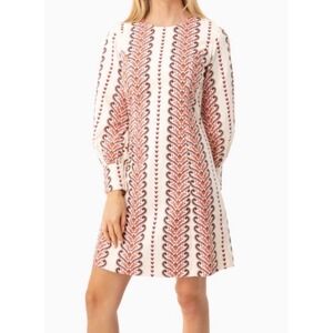 Antik Batik Cotton Block Print Mini Shift Dress Long Sleeve Womens Medium Resort